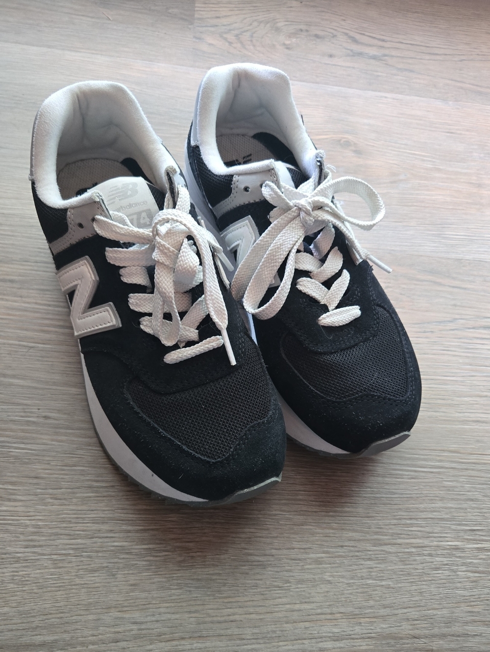 New Balance 574 Black and White Platform Sneakers